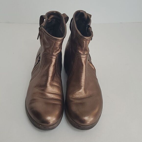 UGG Collection Stella Women's Leather Booties Size 7.5 Side Zip Metallic Bronze - Picture 2 of 10